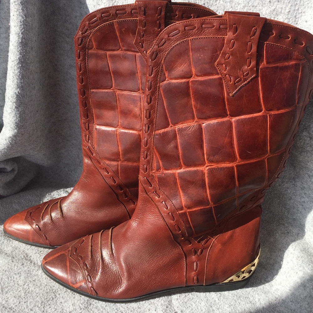 Nextcetera Italian leather, mock croc cowboy boots